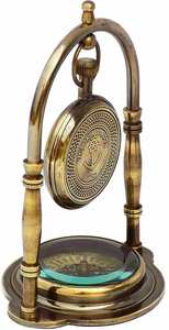 Nautical Brass <b>Desk</b> <b>Clock</b> with Compass Maritime Gift - Product Image 2