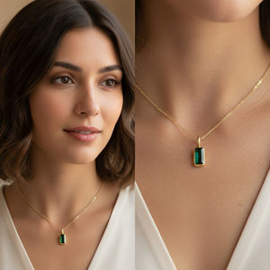 Collier pendentif en argent sterling plaqué or avec zircone cubique verte, forme baguette, pour fiançailles, mariage, fête - Product Image 6