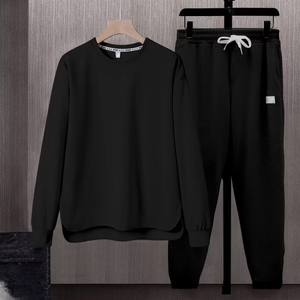 OEM Custom Factory Direct Japanese Style Men Summer Casual Two-Piece Set Solid Color Plus Size <b>Long</b> <b>Sleeve</b> Tshirt & Trouser Set - Product Image 2