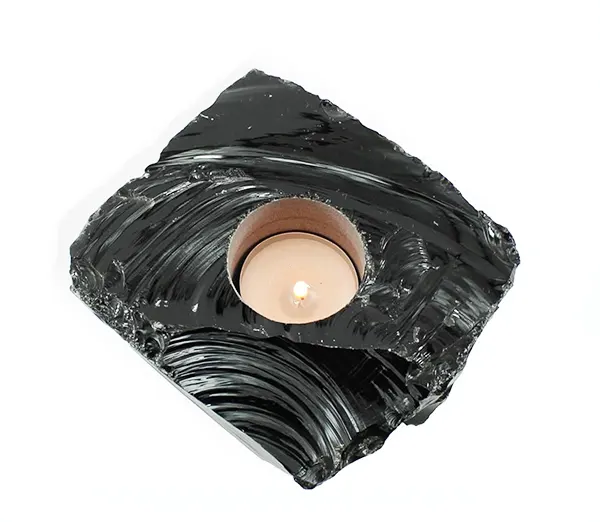 Bougeoir en obsidienne noire avec pierres précieuses naturelles faites à la main 100% pierres authentiques d'Amayra Crystals Exports