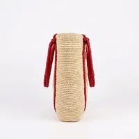 Sac fourre-tout décontracté en raphia avec poignées en corde rouge, style bohème, ouverture supérieure, sac de plage pour femme, durable, capacité 3L