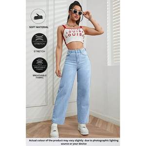 Modern Womens Vintage Ice Blue Baggy Wide Leg <b>Denim</b> Pants High Waist Plating <b>Soft</b> Stretch Eco Friendly Durable Trendy Casual - Product Image 5