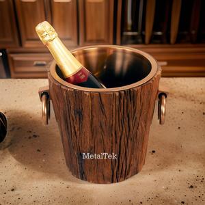 Estilo Vintage antiguo Wustic madera Acero inoxidable cubo de hielo soporte para vino cerveza champán cóctel enfriador lujo Hotel fiesta uso - Product Image 2