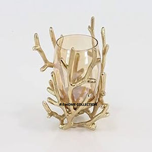 Leafy Shape Gold Plated Stand Aluminum Metal Decorative Candle Holder Glass <b>Top</b> Living Home Occasion & <b>Festive</b> Accent - Product Image 3
