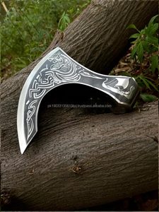 Rìu đầu để làm râu cắm trại rìu thủ công Damascus Viking hatchet thép carbon cao rìu đầu - Product Image 5