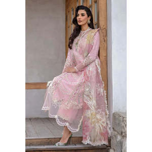 Crimson X Saira <span class=keywords><strong>Shakira</strong></span> Chiffon di Lusso 2024 con Motivi Floreali in Rete Rosa TC-1151 per Primavera/Estate - Product Image 3