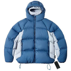 Doudoune d'hiver pour homme avec capuche légère et chaude pour l'extérieur coupe-vent épais matelassé bleu et gris - Product Image 1