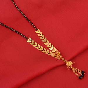 Stylish Long Mangalsutra For Women With Double Chain Black Beads And Beautiful Pendant Design For Party Wear - Product Image 2