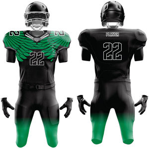 Uniforme de fútbol americano verde y negro personalizado para hombre, conjunto de ropa deportiva de sarga transpirable y duradera, manga corta, nombre del jugador - Product Image 1