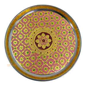 Meenakari Stainless Steel Silver-Plated Pooja Thali Tableware Welding Modern Design for Home Wedding Decoration Gifting - Product Image 1