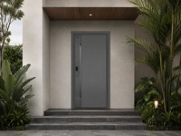 Porte d'entrée double haut de gamme en aluminium moulé, design moderne bronze métallique, cercles concentriques, isolation phonique et thermique