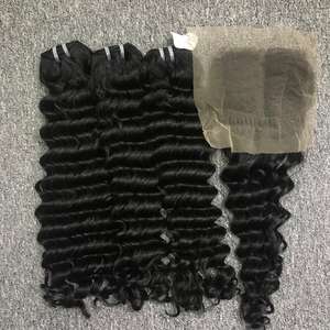 Ensemble d'extensions de cheveux vietnamiens noirs vierges bouclés profonds naturels avec HD pour cheveux de trame vente en gros - Product Image 5