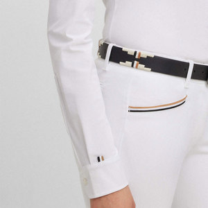 <b>White</b> Long Sleeve High Neck Equestrian Shirt With Black <b>Belt</b> And Trim Details - Product Image 5