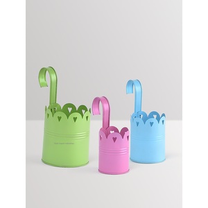 ชุดถังแขวนผนังทำจากโลหะหลากสีสำหรับทำราวระเบียงสวนของตกแต่งบ้าน - Product Image 4