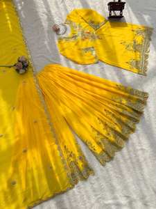 Hermoso Traje Sharara Palazzo de Diseñador de Moda en Georgette con Bordado, Proveedor Indio de Diseño Elegante - Product Image 5