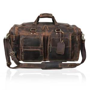 Duffle de luxe en cuir véritable pour hommes, logo personnalisé, sac de voyage et de sport pour la nuit, design fitness décontracté - Product Image 6