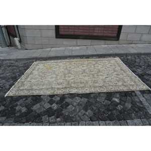 พรมตุรกีวินเทจขน9.2ft เบจสีน้ำตาลขนาด5.7 X ถักทอแบบแบนมีลวดลายปะติดสำหรับตกแต่งห้องนั่งเล่นหรือใช้ในห้องโถง - Product Image 4