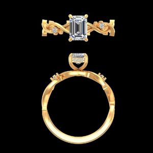 Anillo de Compromiso con Diamante de Corte Esmeralda de 1.1 Quilates, Oro de 18k/14k, Diseño Inspirado en la Naturaleza, con Halo Oculto y Banda de Boda, Joyería Fina - Product Image 1