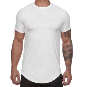 T-shirt blanc à manches courtes pour homme, col rond, polyester/coton, coupe ajustée, décontracté, effet délavé, tricoté, respirant, séchage rapide, couleur unie - Product Image 4