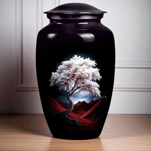 Urna Funeraria de Aluminio Blanca con Forma de Árbol - Urna Conmemorativa para Cenizas Humanas Adultas - Urna de Recuerdo Artesanal con Paisaje de 10 Pulgadas - Product Image 1