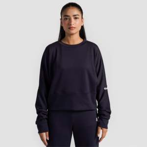 Ensemble sweat-shirt et sweat à capuche pour femme, bleu marine, coupe classique, en tissu de soie tricoté avec technique de broderie - Product Image 1
