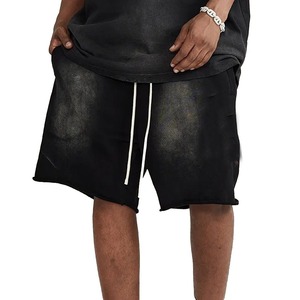 Pantalones cortos personalizados de felpa francesa para hombre, pantalones cortos de Jogger con lavado ácido Vintage, pantalones cortos de lejía, dobladillo crudo de algodón sólido liso, lavado ácido Vintage - Product Image 1