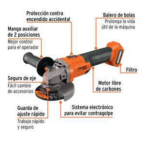 Meuleuse d'angle sans fil Truper Pro 20V 4-1/2 pouces, moteur sans balais 1400W 7200 tr/min, interrupteur à glissière, qualité professionnelle pour le bricolage et... - Product Image 3