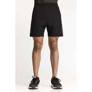 Shorts de sport noirs 100 % polyester avec taille élastique AW-SHT23-030, shorts texturés, décoration logo, motif uni, style sportif - Product Image 3