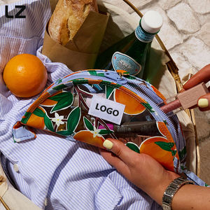Bolsa de Aseo Personalizada LZ OEM ODM, Diseño Mediterráneo con <span class=keywords><strong>Naranjas</strong></span> y Gelatina Lunar, Bolsa de Maquillaje Plana con Cierre, Impermeable para Viajes, para Mujer - Product Image 2