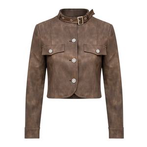 Chaqueta de Cuero para Mujer y Niña, Venta Caliente de Invierno, OEM, Cuello Alto, Bordado, Tejido Transpirable, Diseño Personalizable con Logotipo - Product Image 1