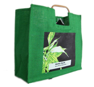 Bolso de mano de yute ecológico de la Madre Tierra, bolso de compras impreso de un solo lado con logotipo geométrico duradero personalizado para promociones - Product Image 2