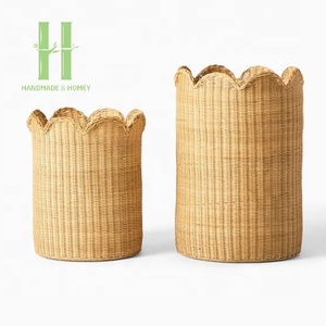 High Quality Natural Scalloped <b>Rattan</b> Storage <b>Basket</b> for <b>Laundry</b> Clothes OEM Customized Handmade in Vietnam Wholesale - Product Image 1