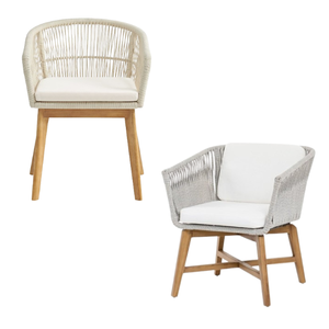 เก้าอี้รับประทานอาหารในสวนทำจากไม้สักพร้อมเก้าอี้คลื่นหวายใช้งานกลางแจ้งและในร่ม - Product Image 5