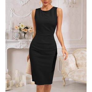 Vestido de Cóctel para Mujer 2025, Elegante, Transpirable, de Algodón, Sin Mangas, Estilo Cruzado, Fruncido, Ajustado - Product Image 3