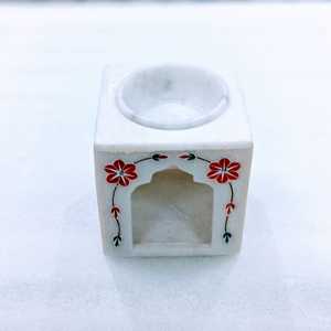 Brûleur à mazout élégant en marbre blanc avec incrustation de fleurs complexe Produit d'artisanat en pierre élégant - Product Image 3