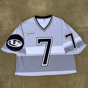 T-shirts à col en V imprimés de sport de football personnalisés pour hommes Maillot de football américain de basket-ball de football Boxy surdimensionné à séchage rapide - Product Image 4