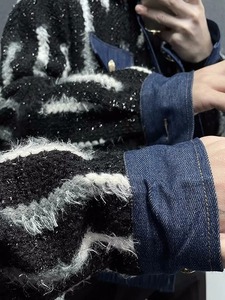 High Street Men's Vintage <b>Jacket</b> Single Breasted Striped Casual Outerwear Coat Spring Autumn Loose Fit <b>Denim</b> Patchwork Outerwear - Product Image 5