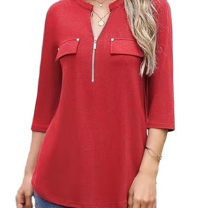 Blusas de Manga Larga para Mujer, con Cierre, Holgadas, con Leggings, Cuello en V, Estilo Casual de Negocios, Elegantes - Product Image 1