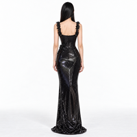 Robe de soirée longue de luxe noire à sequins OEM/ODM, avec appliques florales, corset perlé, dos nu, coupe fourreau, pour femme, idéale pour les fêtes et bals de promo