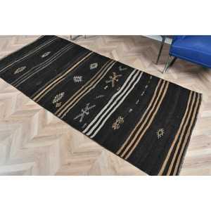 Vintage Turkish <b>Rug</b>, 3.6x8 ft Area <b>Rug</b>, <b>Black</b> Kilim Polka dot <b>Rug</b> - Product Image 5