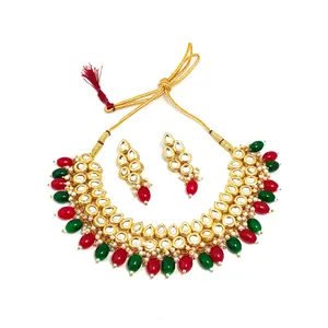 ชุดเครื่องประดับสะสมสองชั้น สีแดงและสีเขียว คุนดันหลากสี - Product Image 4