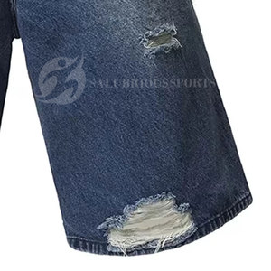 Shorts en jean décontractés pour hommes avec logo personnalisable, respirants, lavage clair, streetwear d'été, hip-hop, taille mi-haute, tricotés - Product Image 6