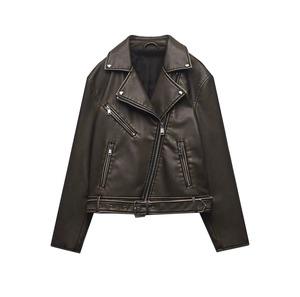 Women's Black Faux Soft Leather Jacket Floral Print Embroidery Punk Zipper Rivet Outerwear for Winter Motorcycle Coat Style - Product Image 6