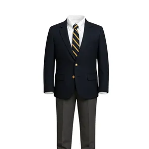 Conjunto de Blazer de Uniforme Azul Marino para Niños con Corbata y Pantalones Grises - Product Image 1