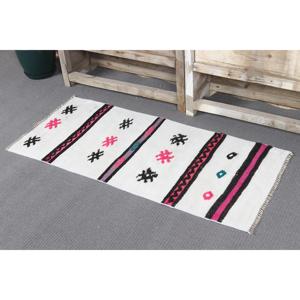 Tapis vintage 1,8x4 pieds, petit tapis turc, tapis oriental blanc rose - Product Image 4