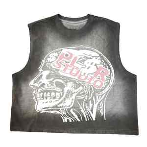 Streetwear Oversized <b>Cropped</b> Gym Tank <b>Top</b> Custom Cut Off Sleeveless T-shirt Printing Muscle Shirt Acid Wash Graphic <b>Men</b> Vest - Product Image 1