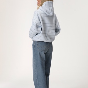 <span class=keywords><strong>Felpa</strong></span> <span class=keywords><strong>con</strong></span> <span class=keywords><strong>Cappuccio</strong></span> Oversize da Donna Personalizzata a Righe, Modello Corto <span class=keywords><strong>con</strong></span> Maniche Larghe e Tasca a Marsupio - Product Image 3