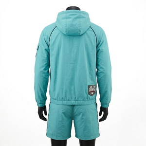 Conjunto Corto de Chaqueta Cortavientos para Hombre, 140 GSM, Poliéster Taslon, Color Verde Azulado, con Capucha, Paneles Laterales con Cinta Adhesiva, Logotipo Personalizado - Product Image 2