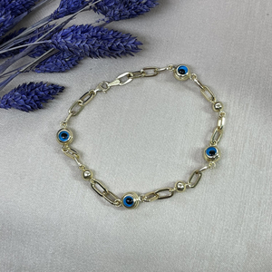 14K solide or véritable bijoux fins traditionnel turc mauvais yeux perle bracelet à breloques diamant perle bonne chance bracelet pas cher - Product Image 5