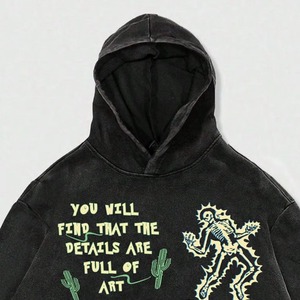 Mens <b>Trendy</b> Washed <b>Hoodie</b> Custom Graffiti Print, Casual Drop Shoulder, Loose Fit Short <b>Hoodie</b> - Product Image 4